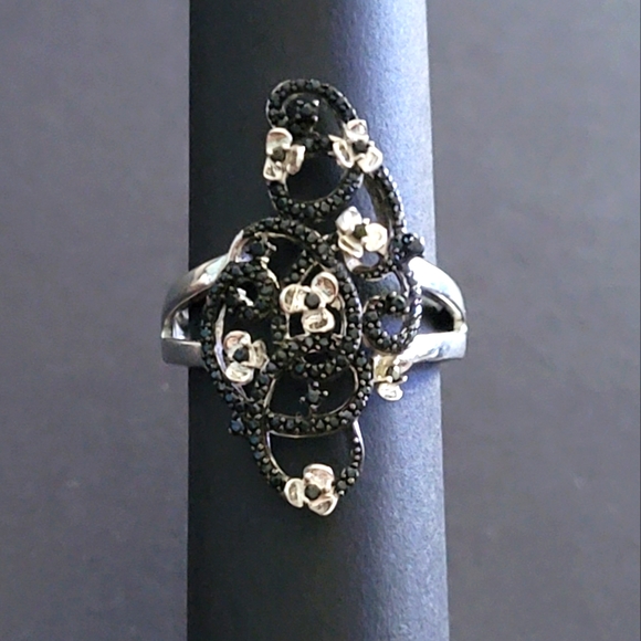 Designer 925 BBJ Black Diamond Sterling Silver Cocktail Ring NIB Size 10 - Picture 1 of 5